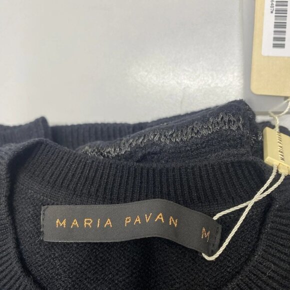 NEW MARIA PAVAN Womens Sequin Braided Long Sleeve Soft Sweater Size M Black - Picture 12 of 12